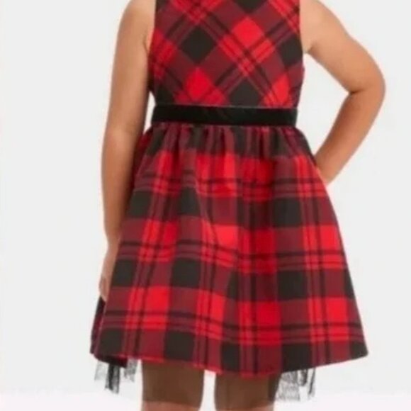 Cat & Jack Red Plaid Holiday Dress Bow Layered Taffeta Girls 2T 3T 4T 5T NWT Kid - Picture 6 of 9